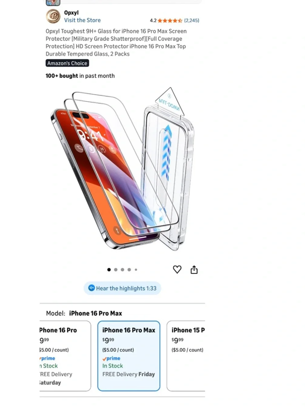 iPhone 16 Pro Max Tempered Glass Screen Protector